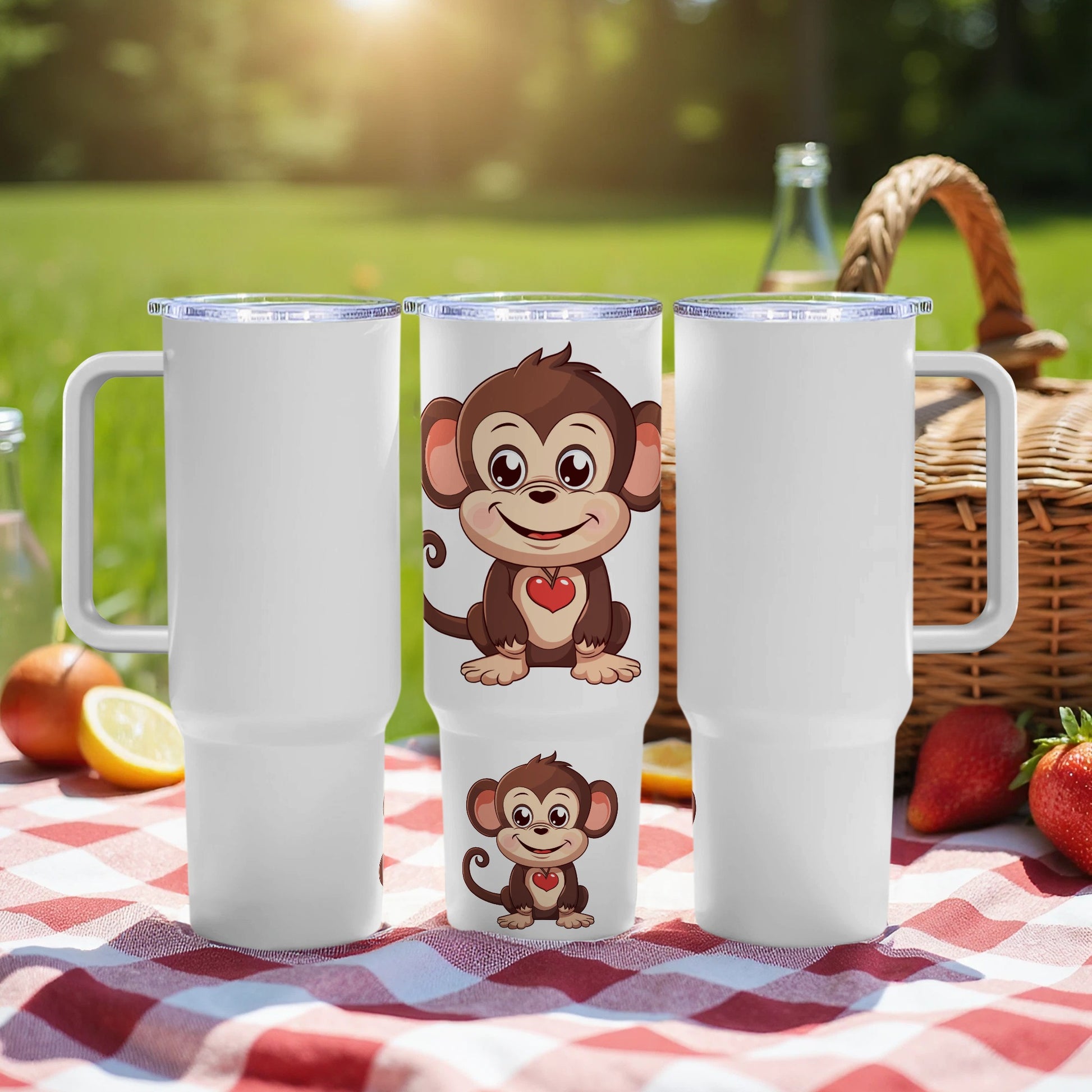 Cute Monkey Tumbler, Insulated Travel Cup, Kids Animal Design, Personalized Gift Idea, 20 oz Drinkware, Picnic Accessories