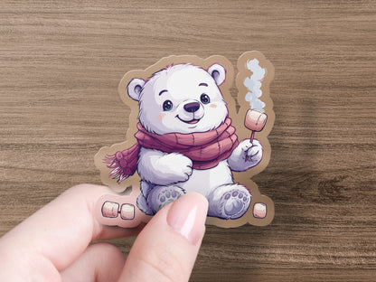 Cute Bear with Scarf Holding Marshmallow Sticker product