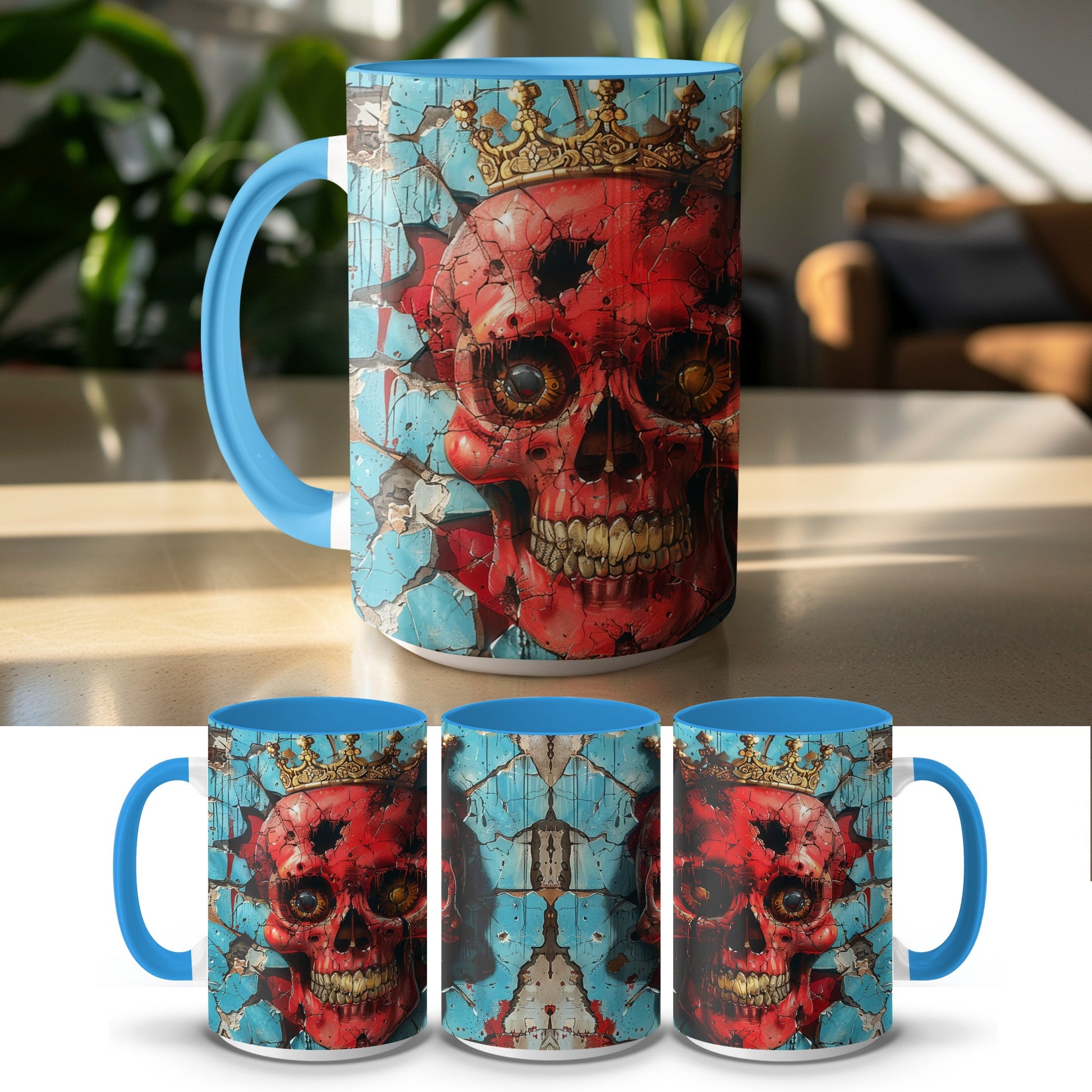 Skull King Art Mug Colorful Blue Handle Ceramic product