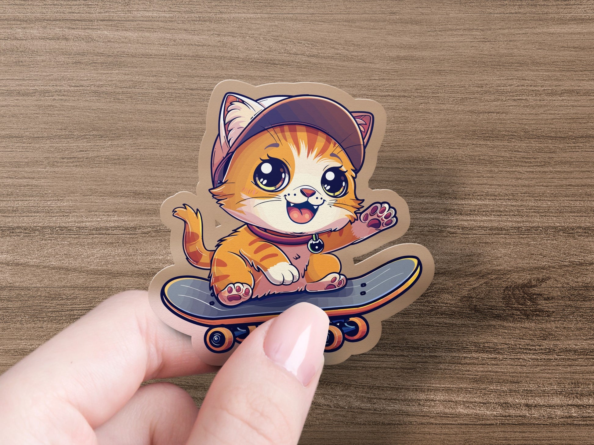 Cute Cartoon Cat on Skateboard Sticker product