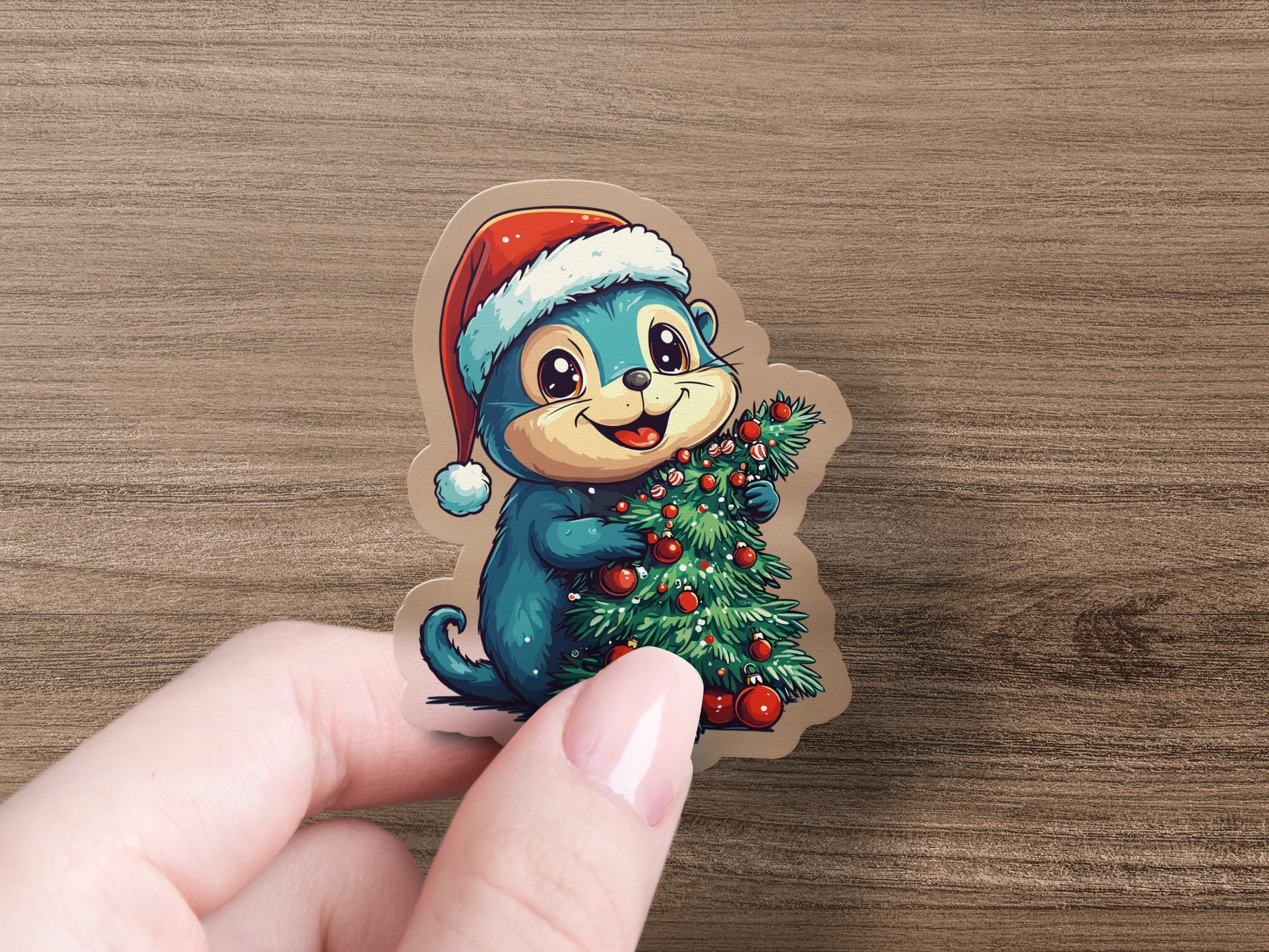 Cute Holiday Otter with Christmas Tree Sticker product