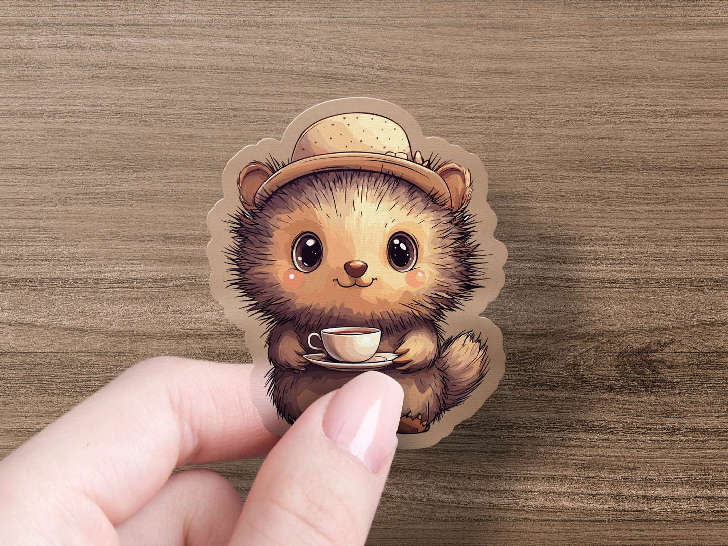 Cute Hedgehog Holding Teacup Graphic Sticker product type