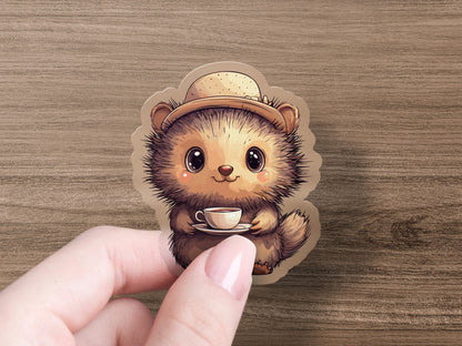Cute Hedgehog Holding Teacup Graphic Sticker product type