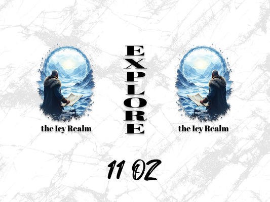 Explore The Icy Realm Mug, Arctic Explorer Art, Fantasy Wolf Design, Unique 11 oz Coffee Cup, Gift Idea