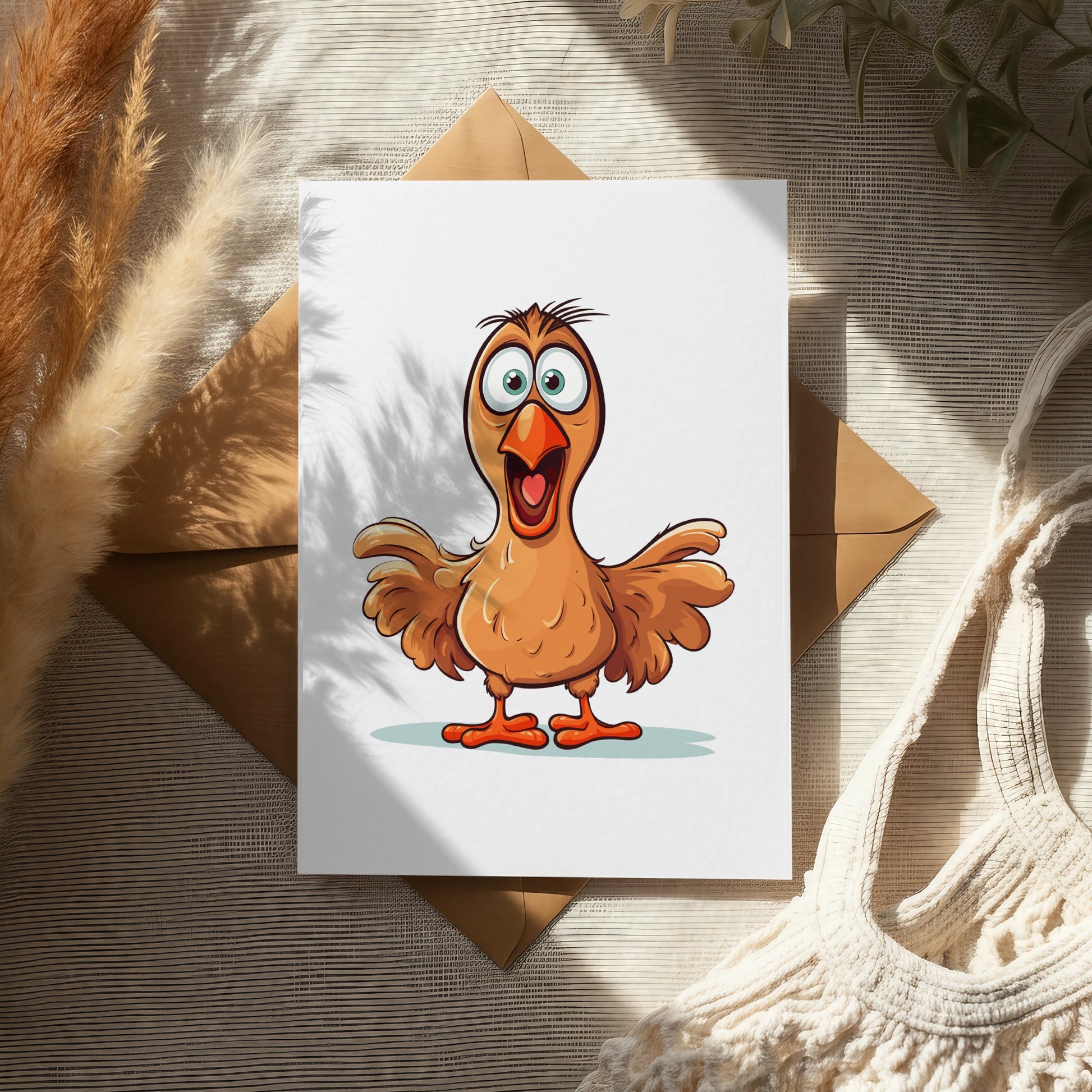 Cartoon Chicken Greeting Card, Funny Hen Illustration, Cute Animal Birthday Card, Farm Theme Party Invitation