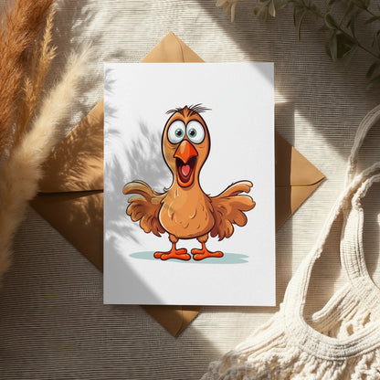 Cartoon Chicken Greeting Card, Funny Hen Illustration, Cute Animal Birthday Card, Farm Theme Party Invitation