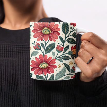 Beautiful Floral Red and Green Design Coffee Mug product