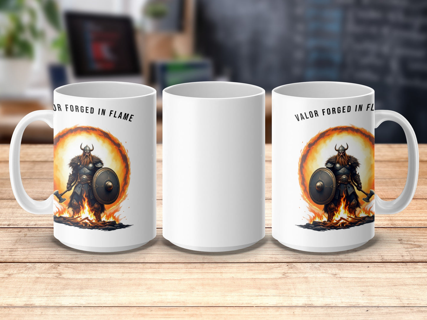 Viking Warrior Coffee Mug, Forged in Flame Design, Unique Fire Art Print, Norse Mythology Inspired Drinkware