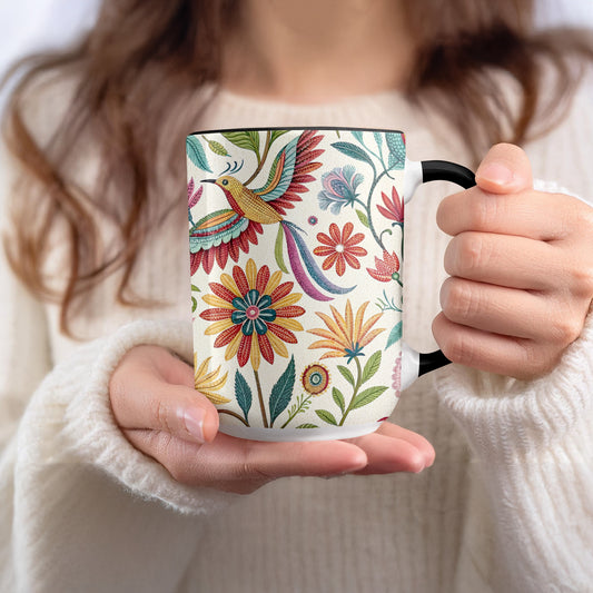Colorful Bird and Floral Design Coffee Cup product