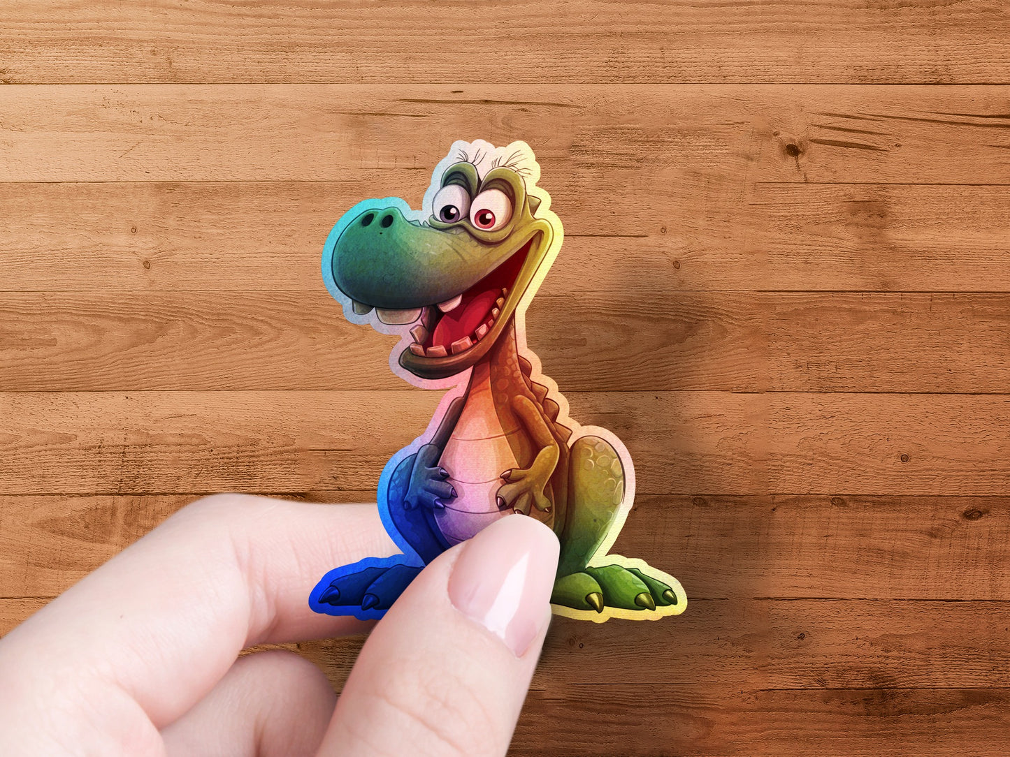 Colorful Cartoon Dinosaur Sticker finger holding product type