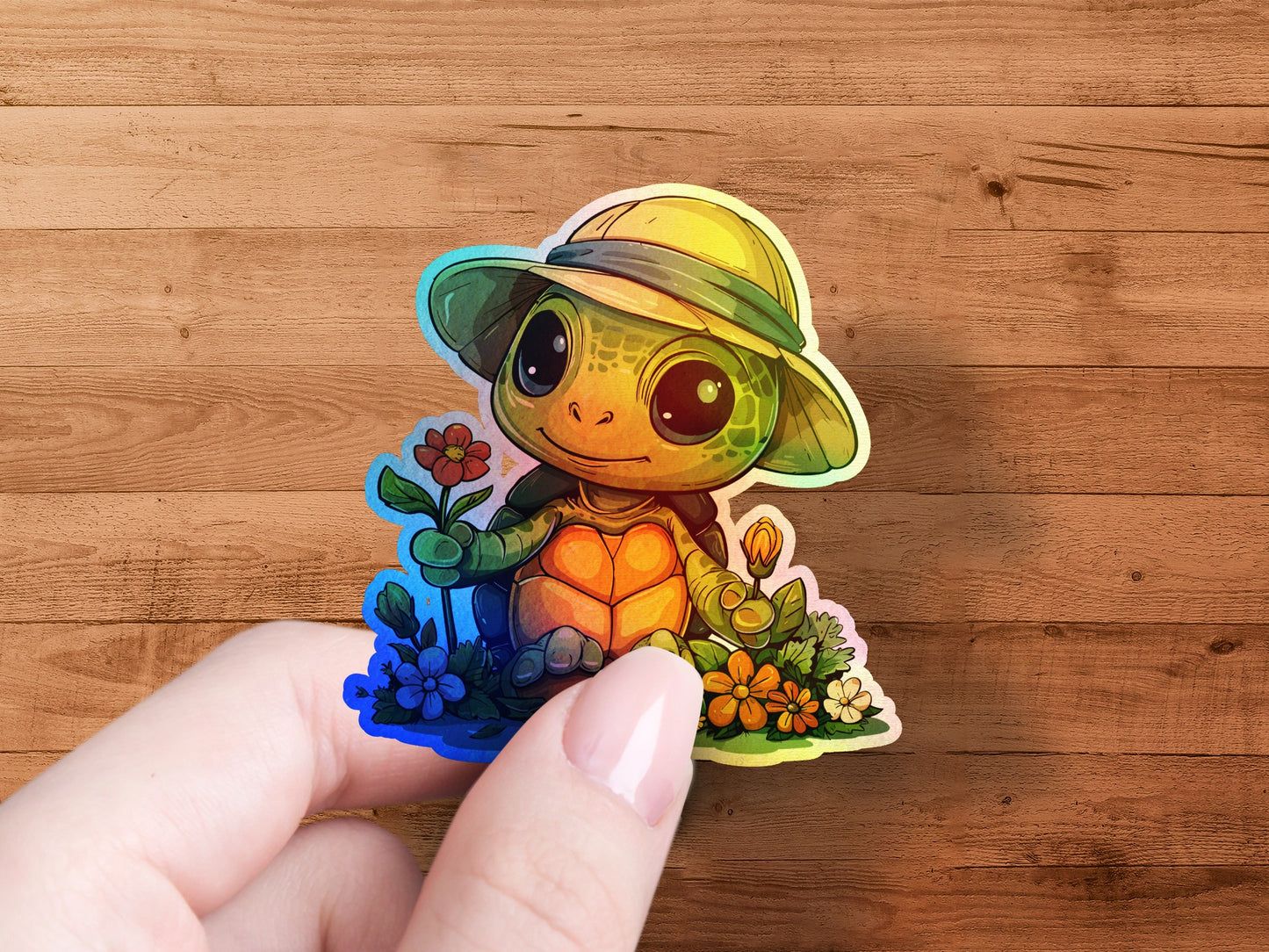 Cute Turtle Holding Flowers Waterproof Sticker product