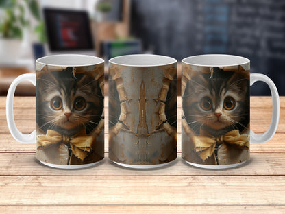 Cute Cat Mug, Kitten with Bow Tie, Unique Coffee Cup, Animal Lover Gift, Ceramic Drinkware, Kitchen Decor