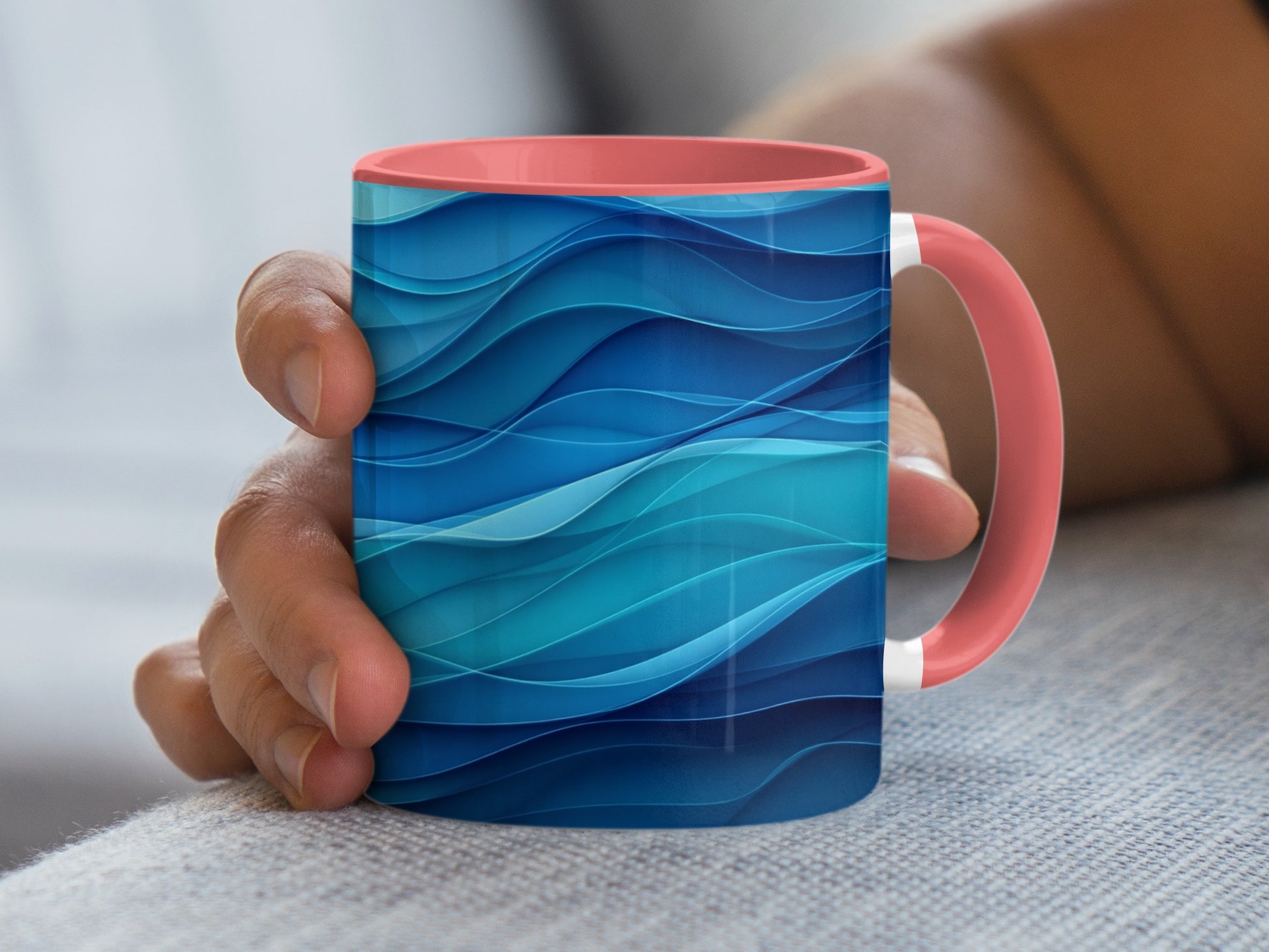 Blue and Coral Wave Design Coffee Mug Product
