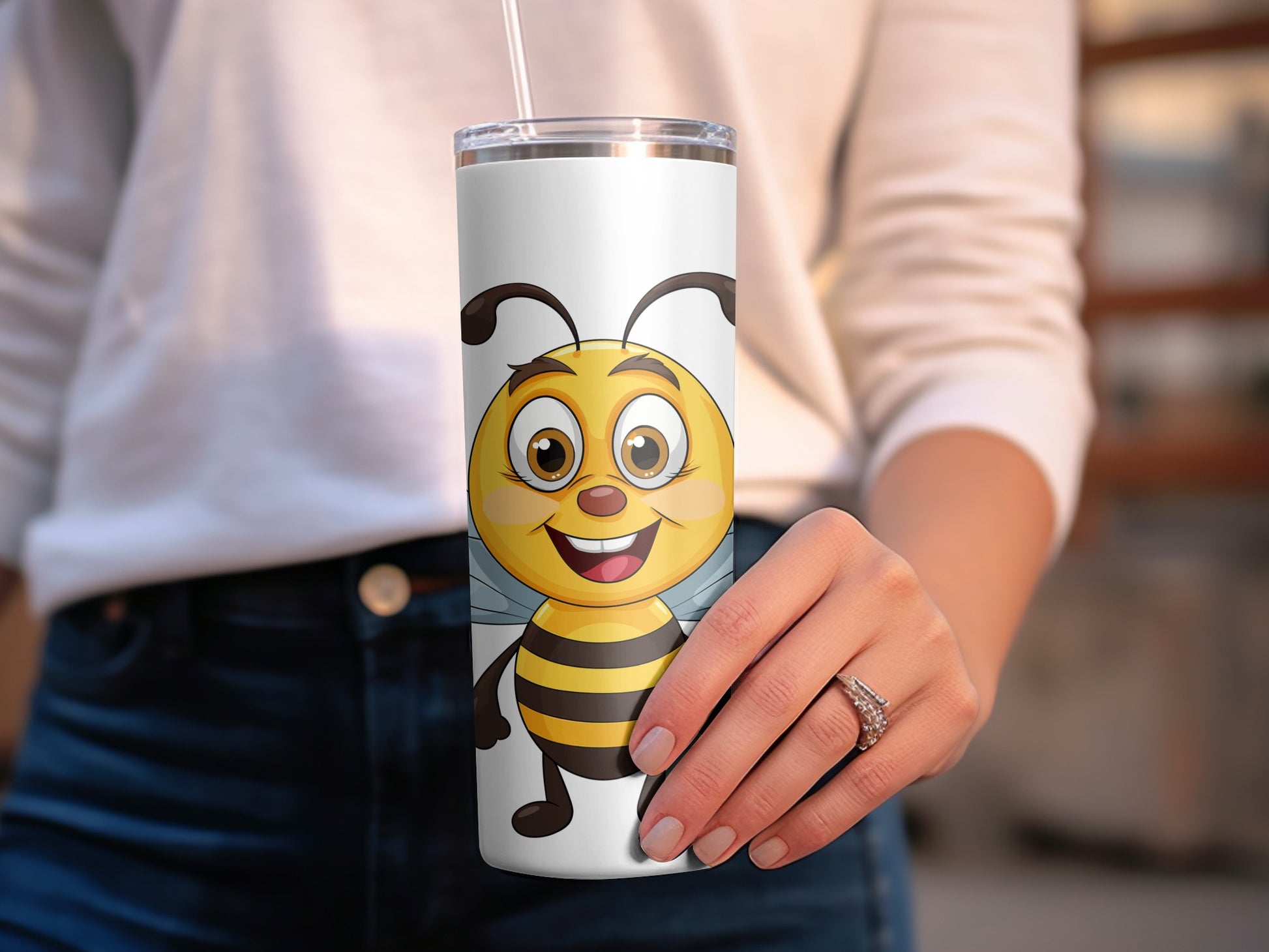 Cute Cartoon Bee Tumbler, Stainless Steel Insulated Cup with Straw, Kids Friendly, Reusable Drinkware, Gift for Children