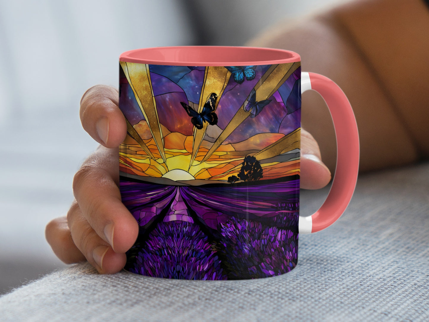 Vibrant Sunset with Butterflies Design Mug product type