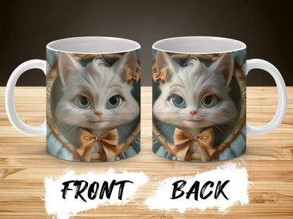 Cute Cat Coffee Mug, Adorable Kitten Face Print, Perfect Gift for Cat Lovers, Collector's Item, Front and Back Design
