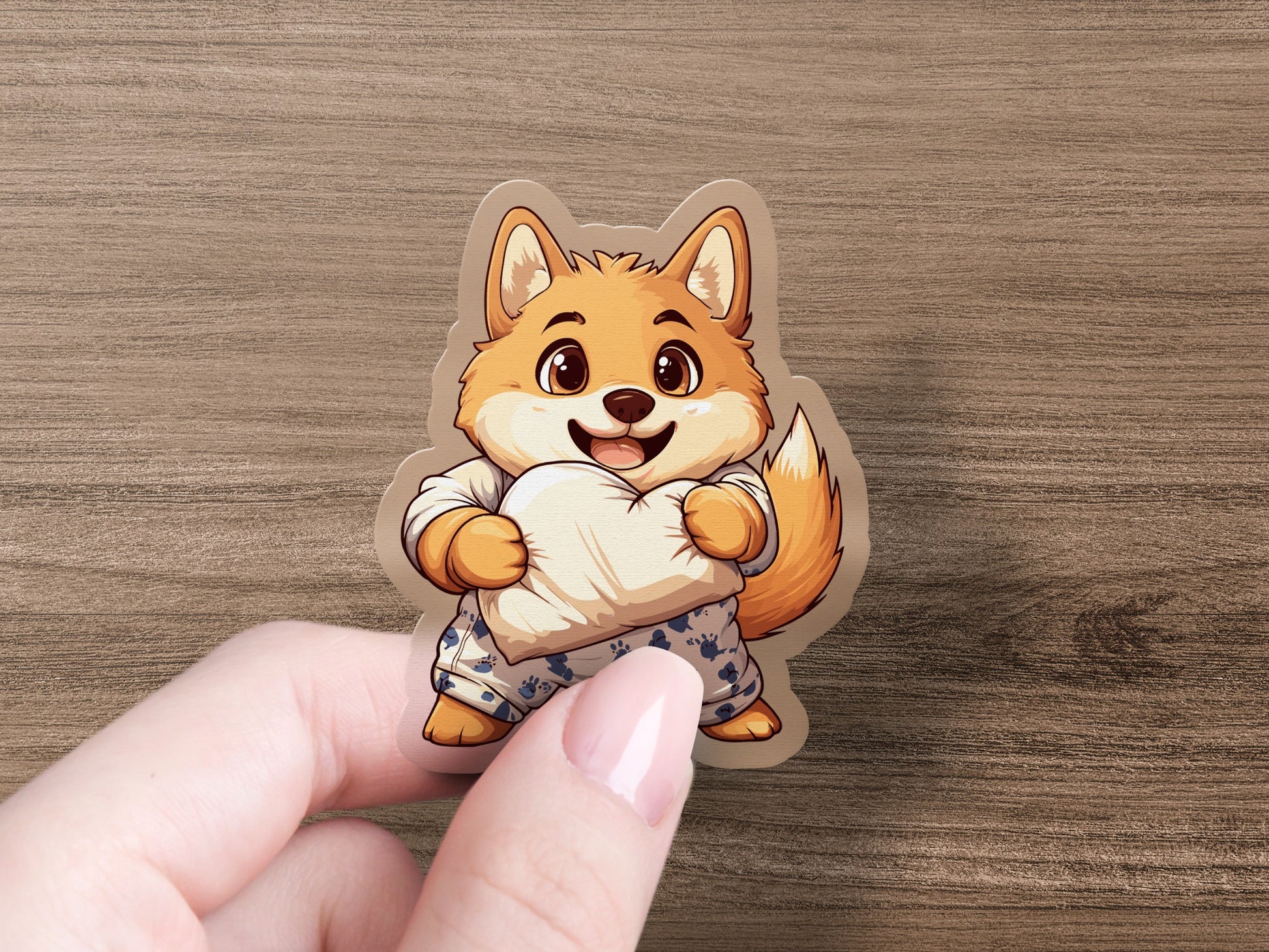 Cute Corgi Dog Holding Heart Shaped Pillow Sticker product
