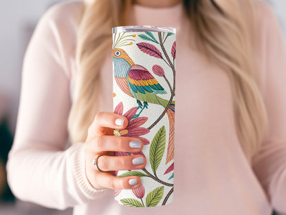 Colorful Bird and Floral Design on Tumbler Product