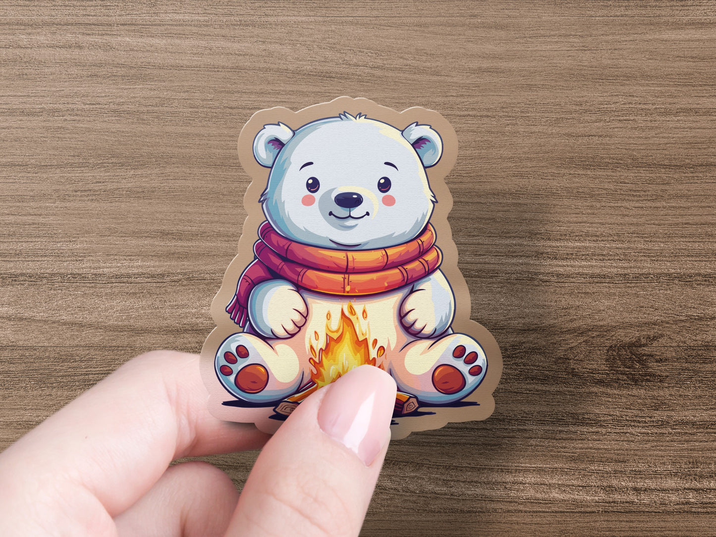 Adorable Bear Sticker Featuring Cozy Campfire Scene product type