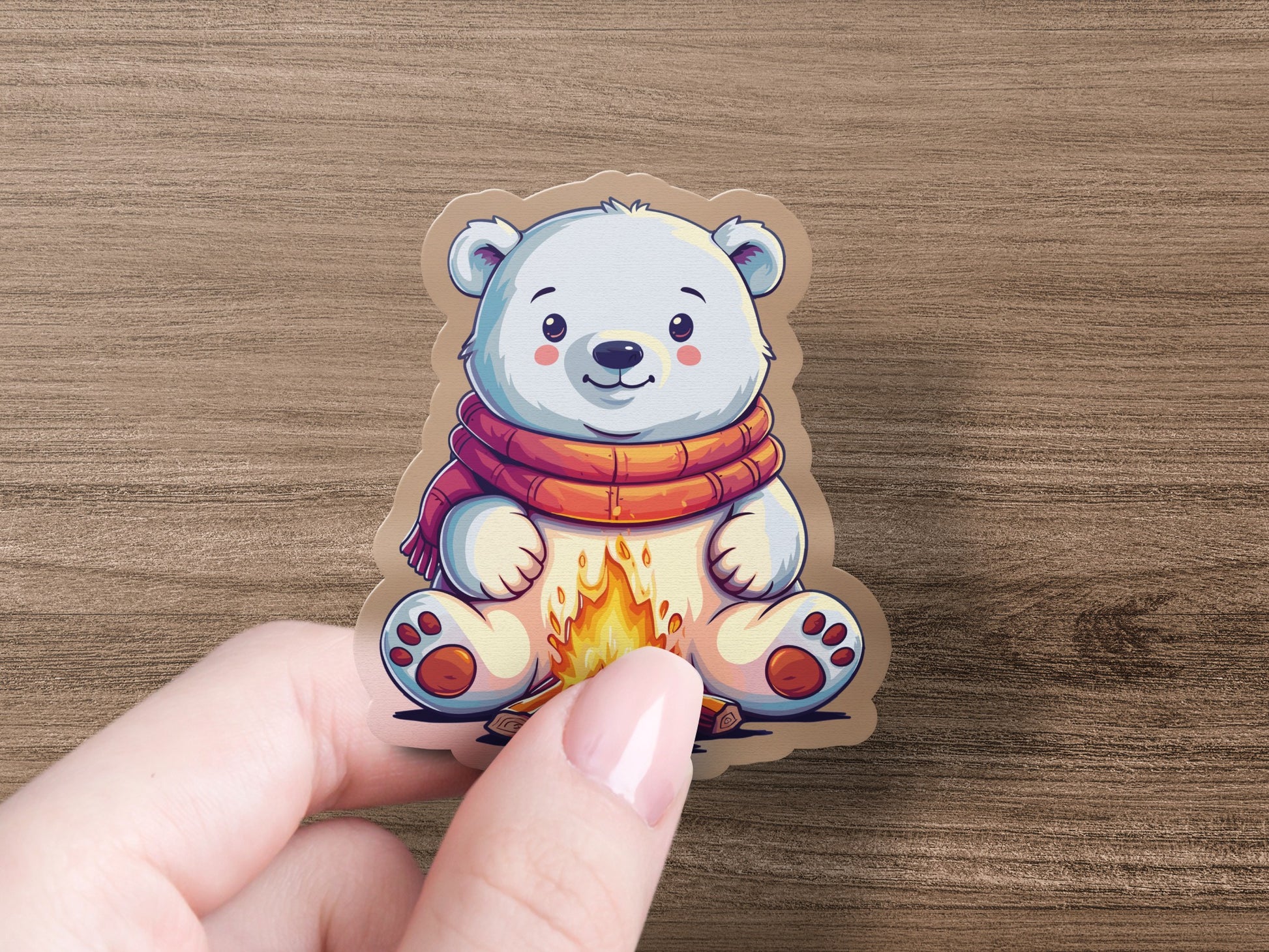 Adorable Bear Sticker Featuring Cozy Campfire Scene product type