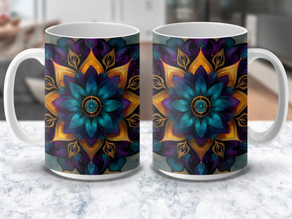Colorful Mandala Coffee Mug, Artistic Floral Pattern Cup, Unique Boho Kitchen Decor, Gift Idea