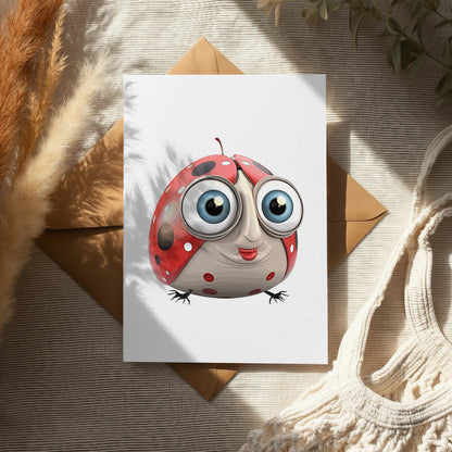 Cute Cartoon Ladybug Art Print, Colorful Nursery Wall Decor, Whimsical Animal Illustration, Fun Kids Room Poster