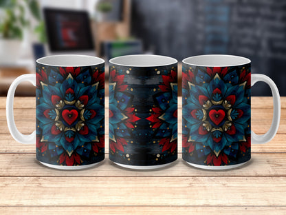 Colorful Heart and Floral Pattern Coffee Mugs, Unique Artistic Drinkware, Gift Idea for Home