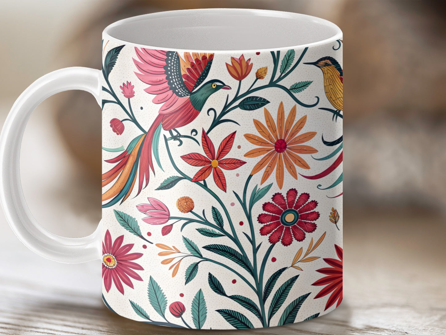 Intricate Floral Bird Print Ceramic Coffee Mug product type