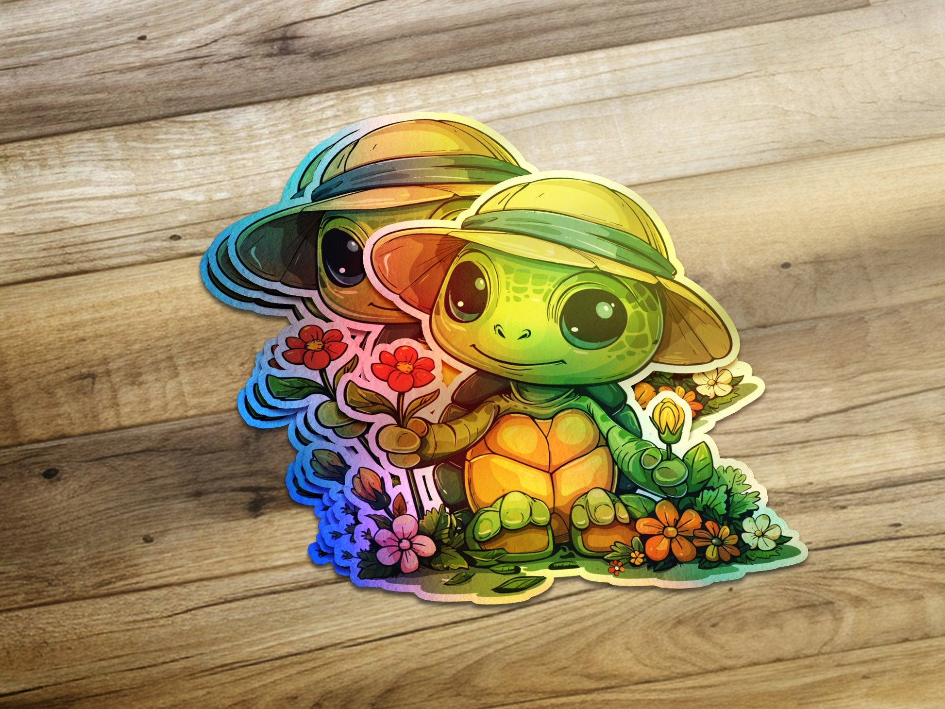 Cute Turtle with Hat and Flowers Sticker product
