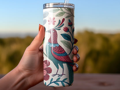 Colorful Bird and Floral Design Tumbler product