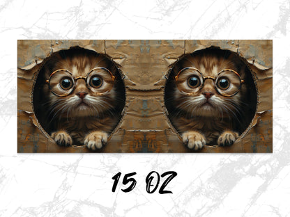 Cute Cat Art Print, Twin Kitten Wall Decor, Vintage Style Poster, Animal Lovers Gift, 15 Oz