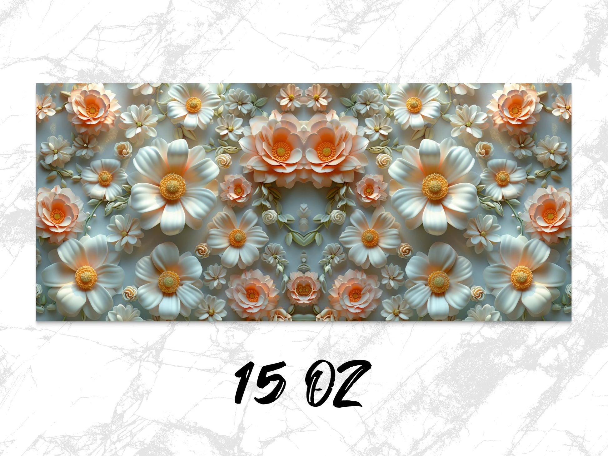 Floral Wall Art Print, Abstract Orange and White Flowers, Modern Home Decor, Digital Download, Large Poster, 15 Oz