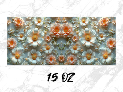 Floral Wall Art Print, Abstract Orange and White Flowers, Modern Home Decor, Digital Download, Large Poster, 15 Oz