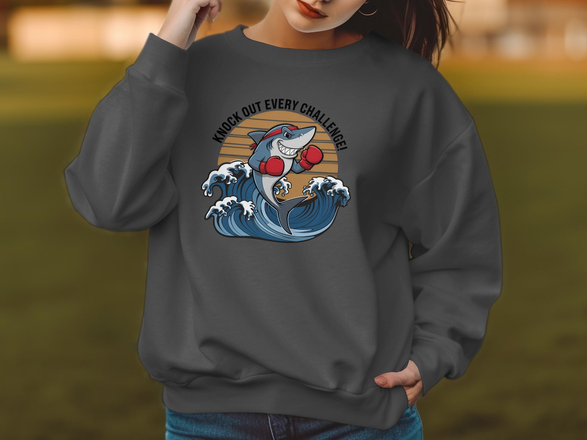 Knock Out Every Challenge Boxing Shark Graphic product type