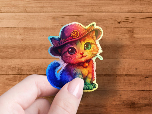 Cute Multicolored Cat with Hat Sticker product type