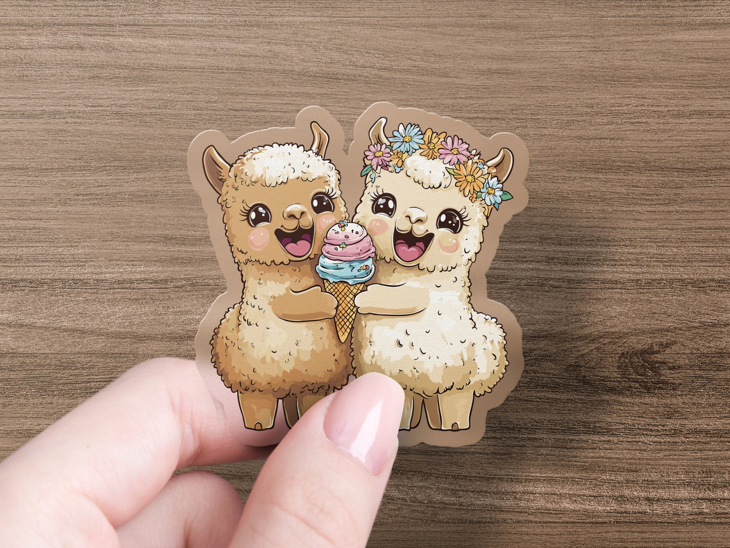 Adorable Llamas Holding Ice Cream Sticker product type