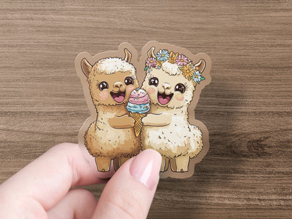 Adorable Llamas Holding Ice Cream Sticker product type