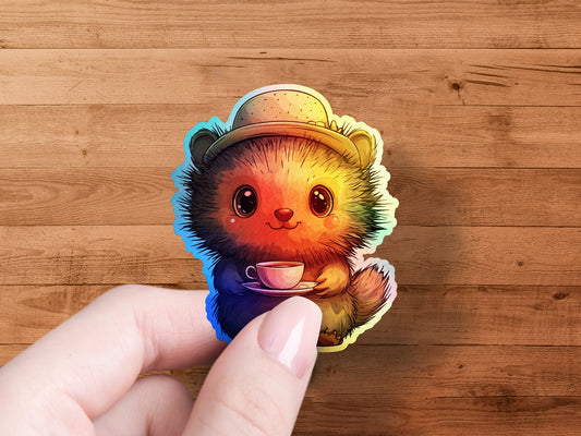 Charming Hat-Wearing Cozy Tea Bear Sticker product type