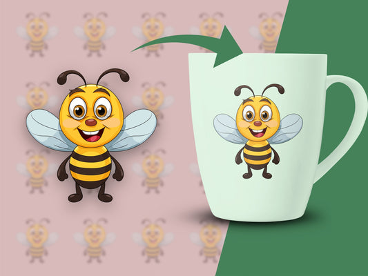 Cute Bee Cartoon Coffee Mug, Kids Friendly Bee Design, Fun Insect Themed Drinkware