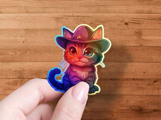 Colorful Cute Cat with Cowboy Hat Sticker product type