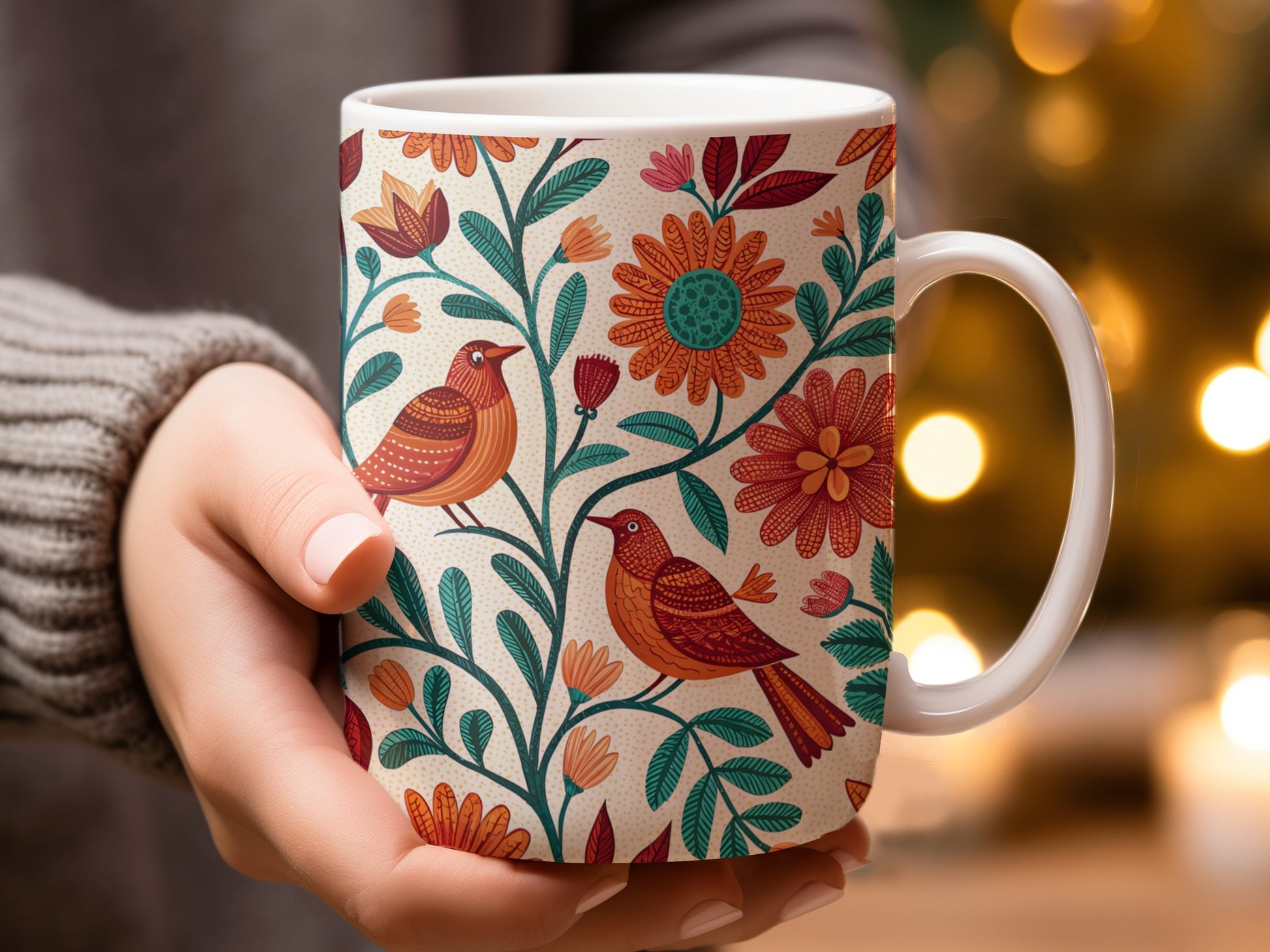 Colorful Floral Birds Design Ceramic Mug product