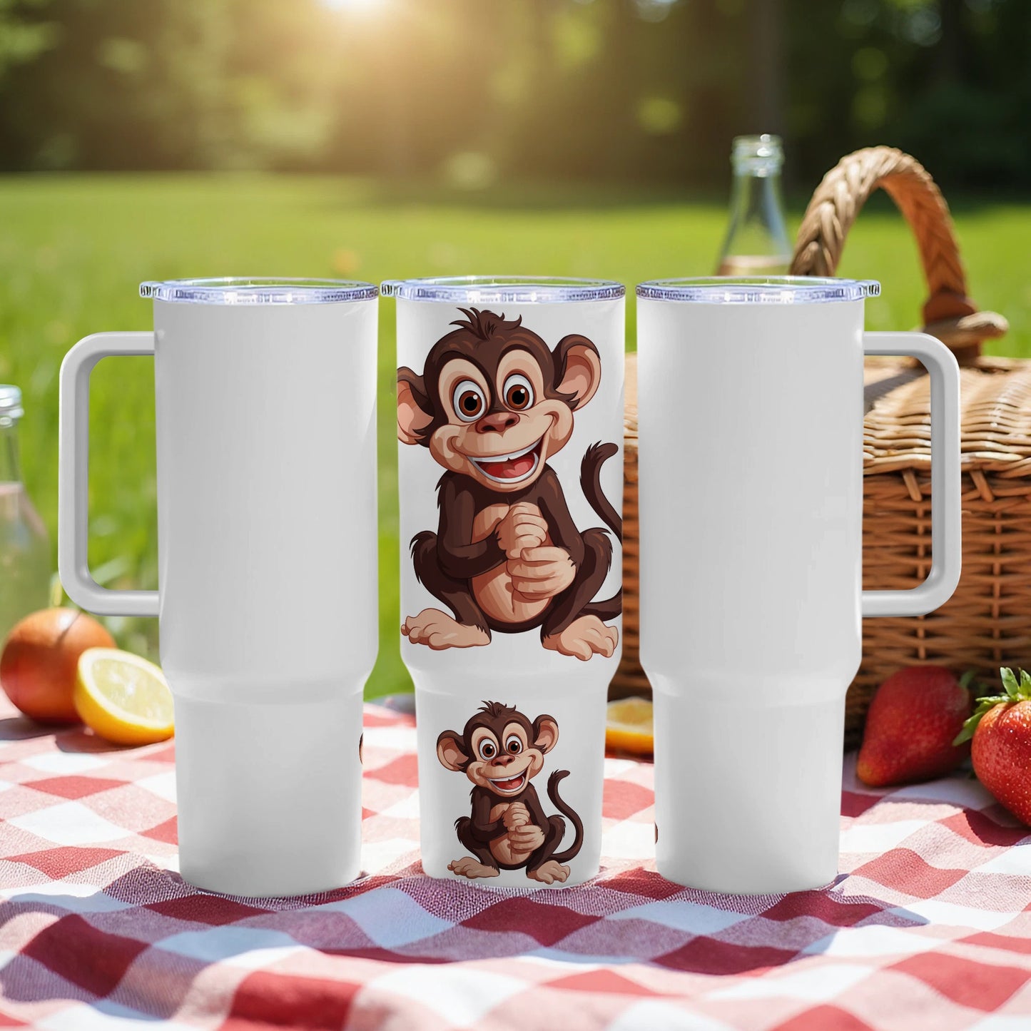 Monkey Graphic Insulated Tumbler, Cute Animal Print Travel Mug, Stainless Steel Drinkware for Picnics and Outdoors