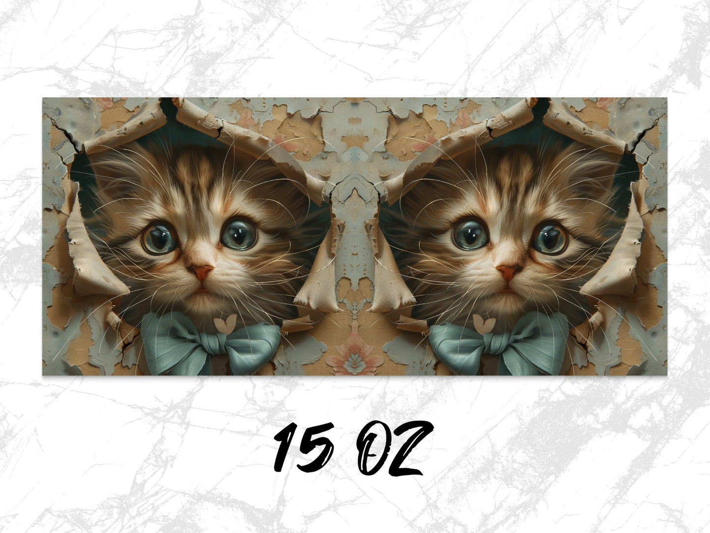 Symmetrical Cat Art Print, Vintage-Style Kitten Poster, Unique Home Decor, Wall Art, Gift Idea, 15 Oz