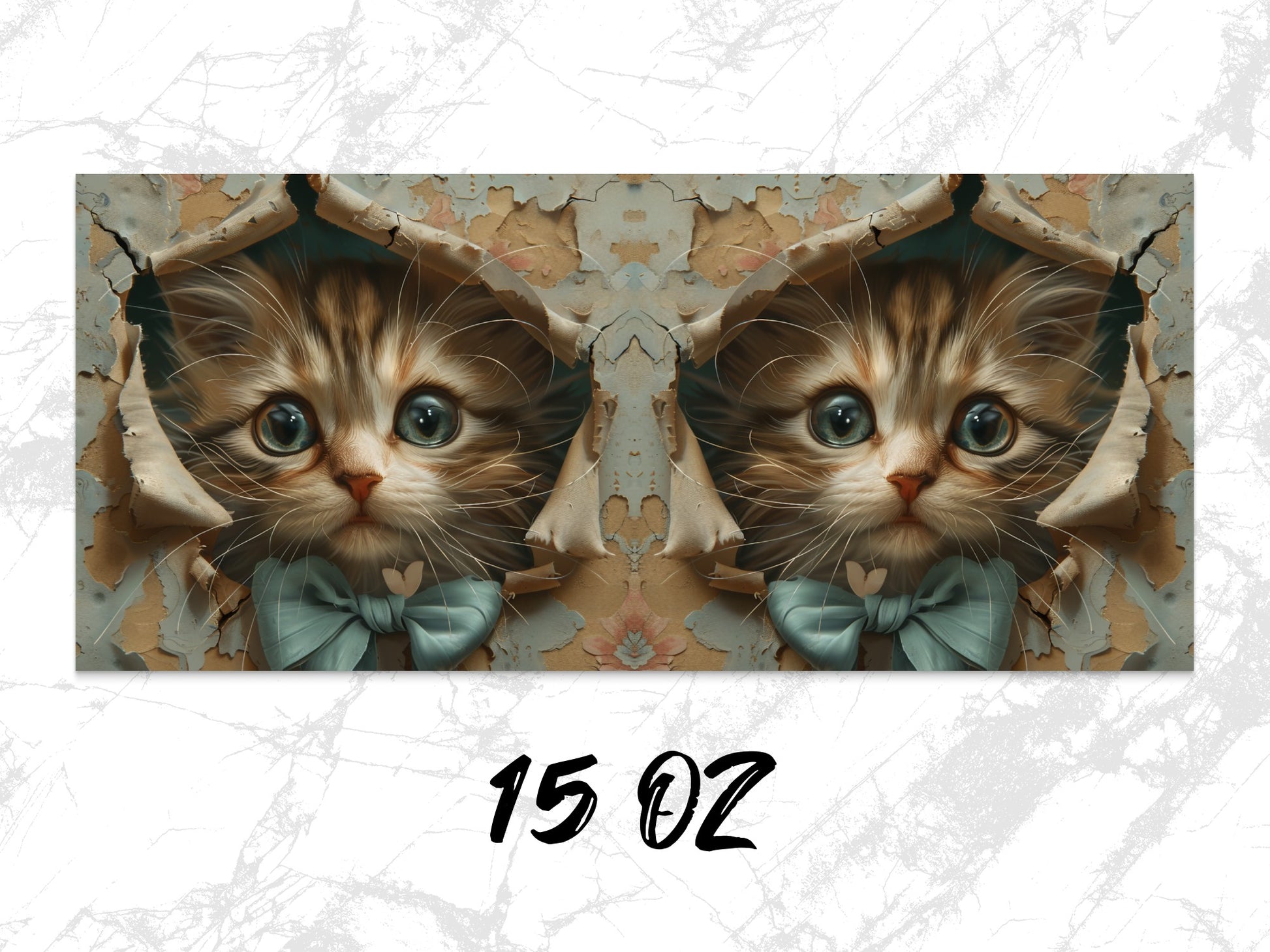 Symmetrical Cat Art Print, Vintage-Style Kitten Poster, Unique Home Decor, Wall Art, Gift Idea, 15 Oz