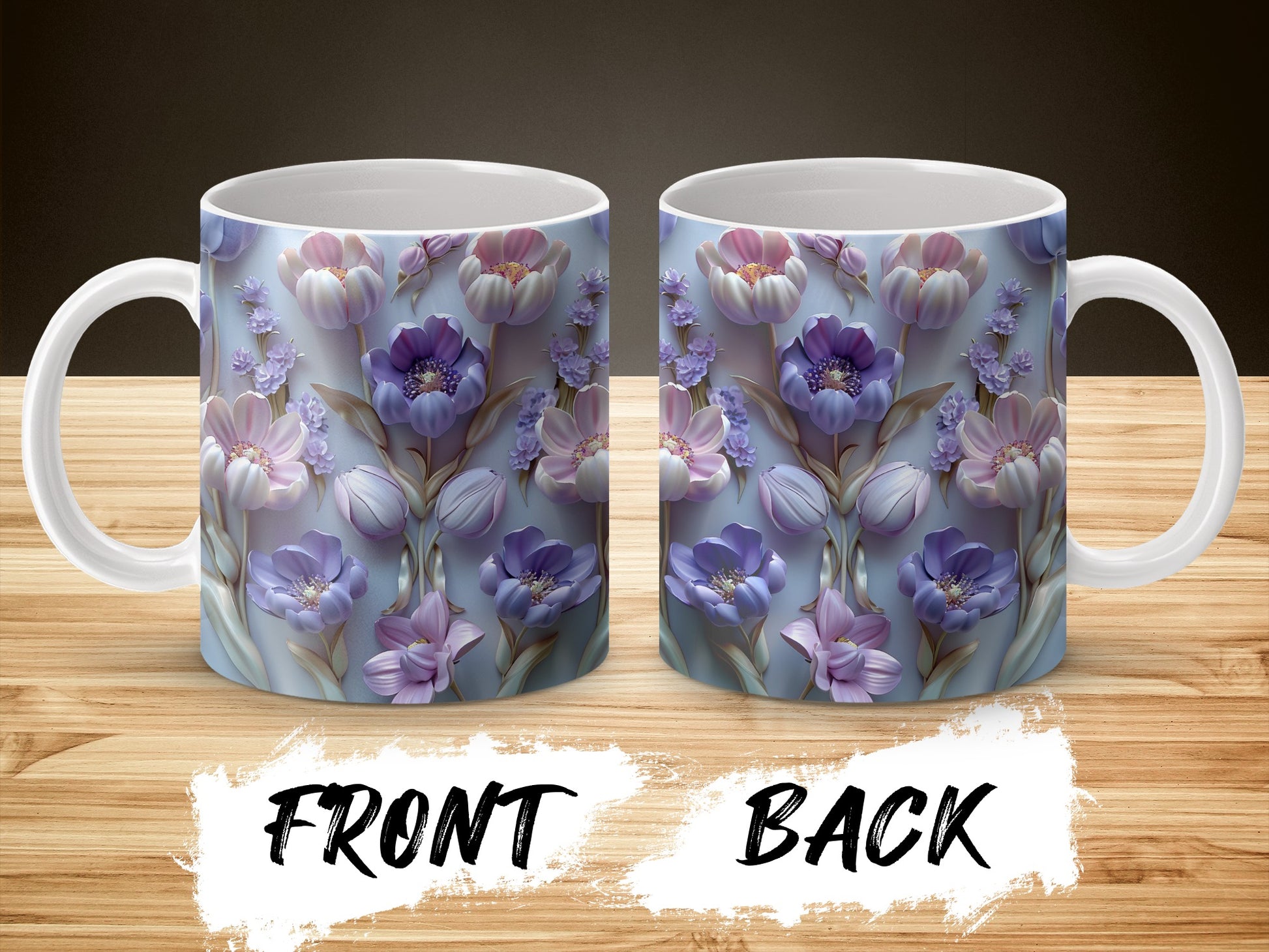 Floral Coffee Mug, Elegant Purple Flower Print, Ceramic Tea Cup, Front and Back Design, Unique Gift Idea