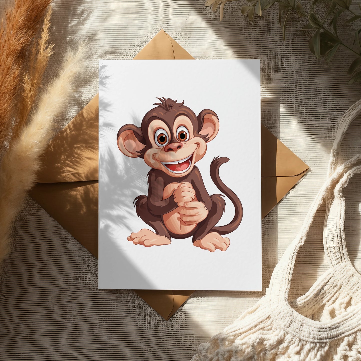 Cute Monkey Art Print, Playful Cartoon Monkey Illustration, Nursery Wall Decor, Animal Poster