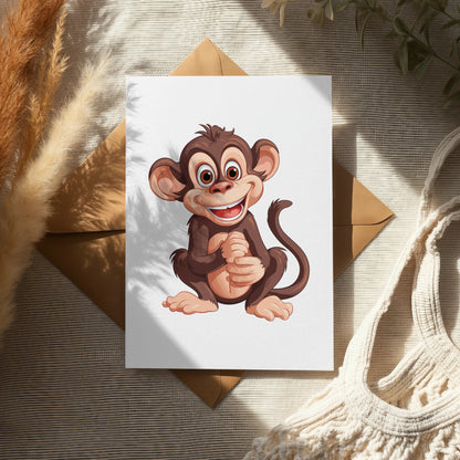 Cute Monkey Art Print, Playful Cartoon Monkey Illustration, Nursery Wall Decor, Animal Poster