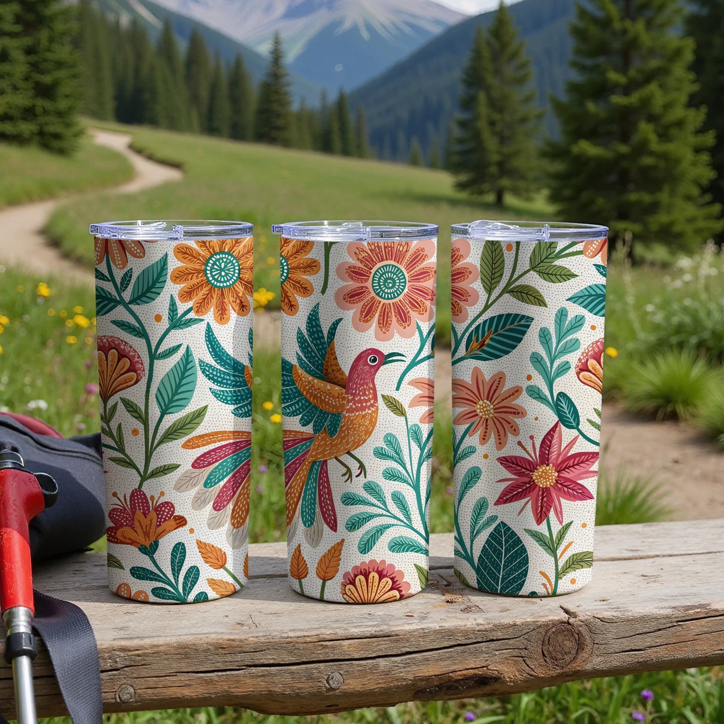 Colorful Floral Bird Tumbler With Nature Design product type