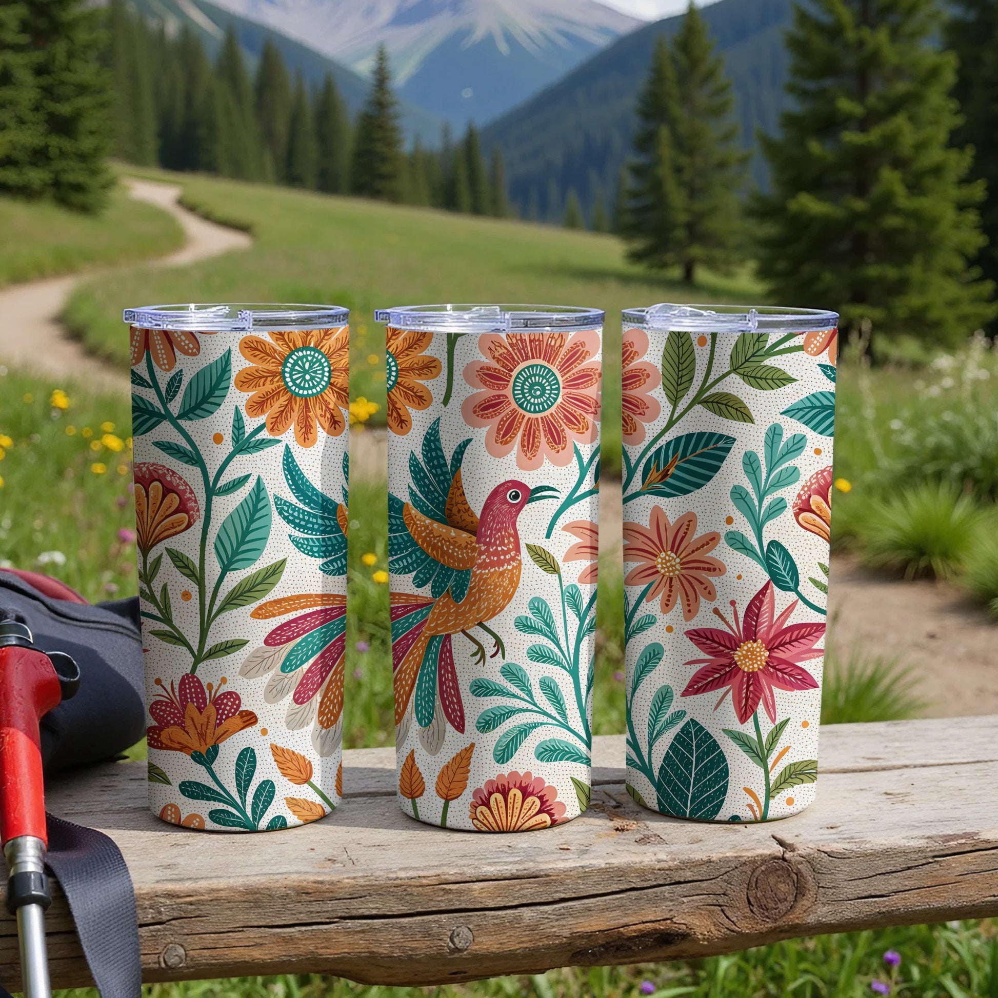 Colorful Floral Bird Tumbler With Nature Design product type