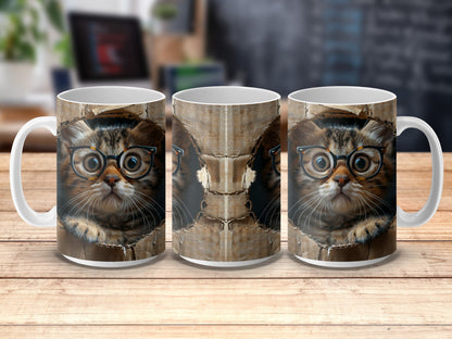 Cute Cat Mug, Kitten Coffee Cup, Unique Animal Print, Gift for Cat Lovers, Novelty Office Mug, Pet Themed Drinkware